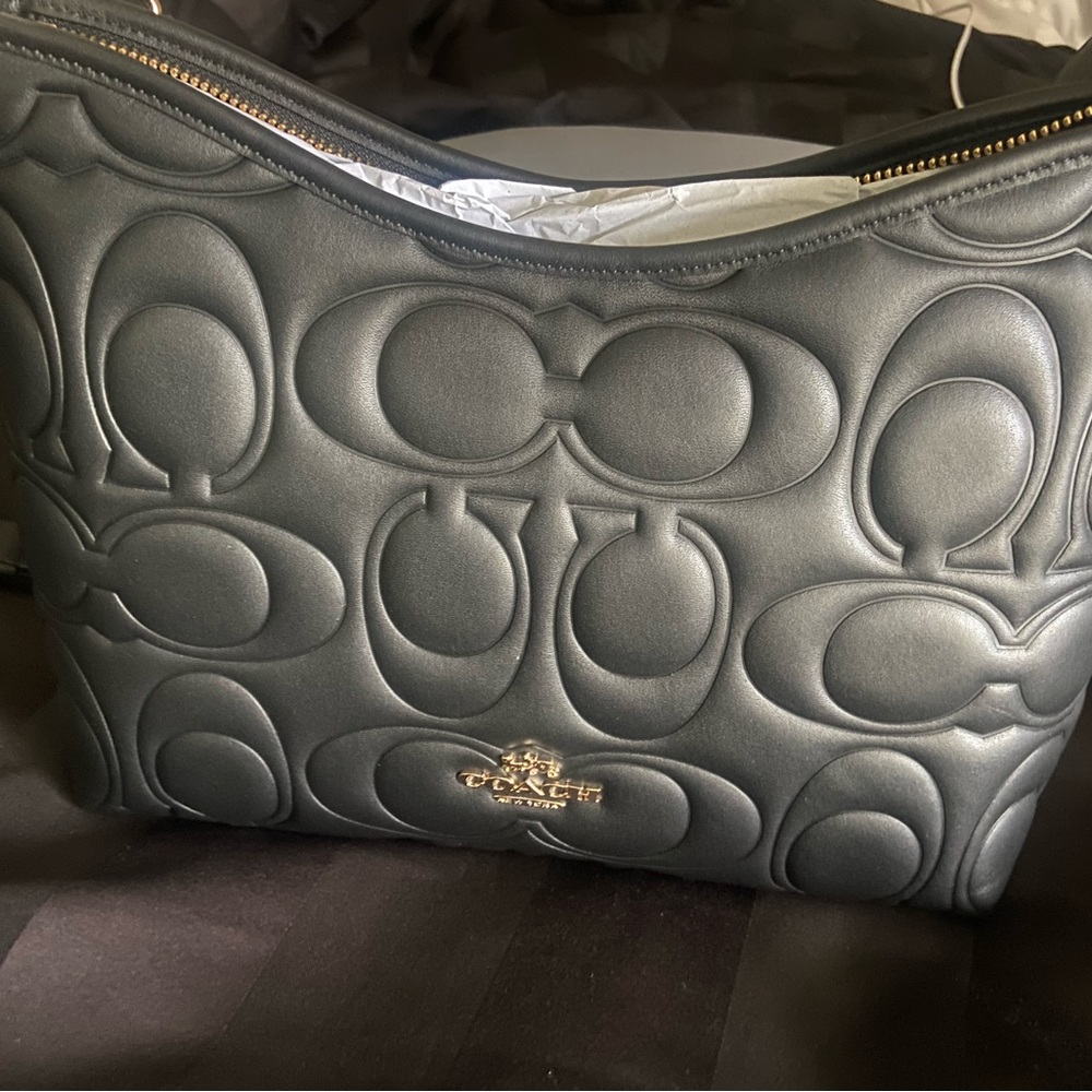 Coach Gray Embossed Shoulder Bag